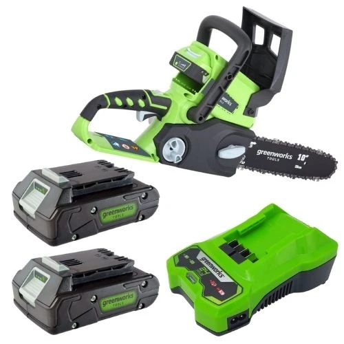 מסור שרשרת 24V+שתי סוללות 2A+מטען מהיר greenworks